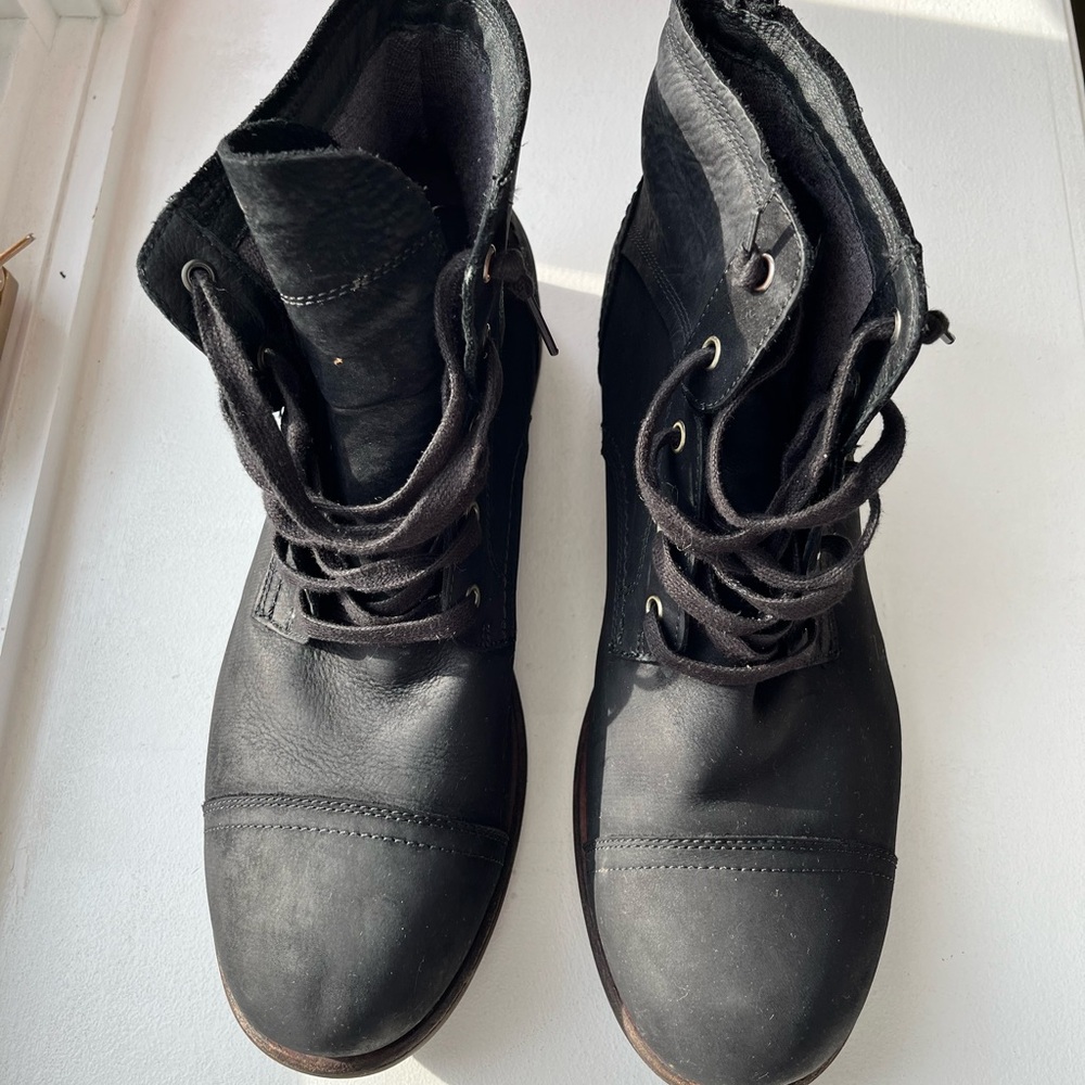 UGG Black Leather Lace-Up Boots